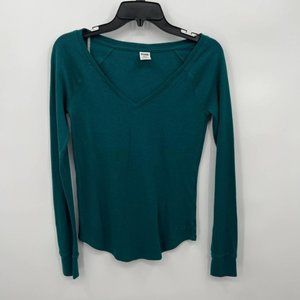 Pink by Victoria's Secret Women's V-Neck Long Sleeve Thermal in Green Size Small